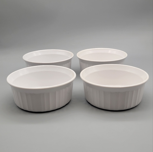 Vintage Corning Ware Elegant French White Round Individual Casserole Dish Set